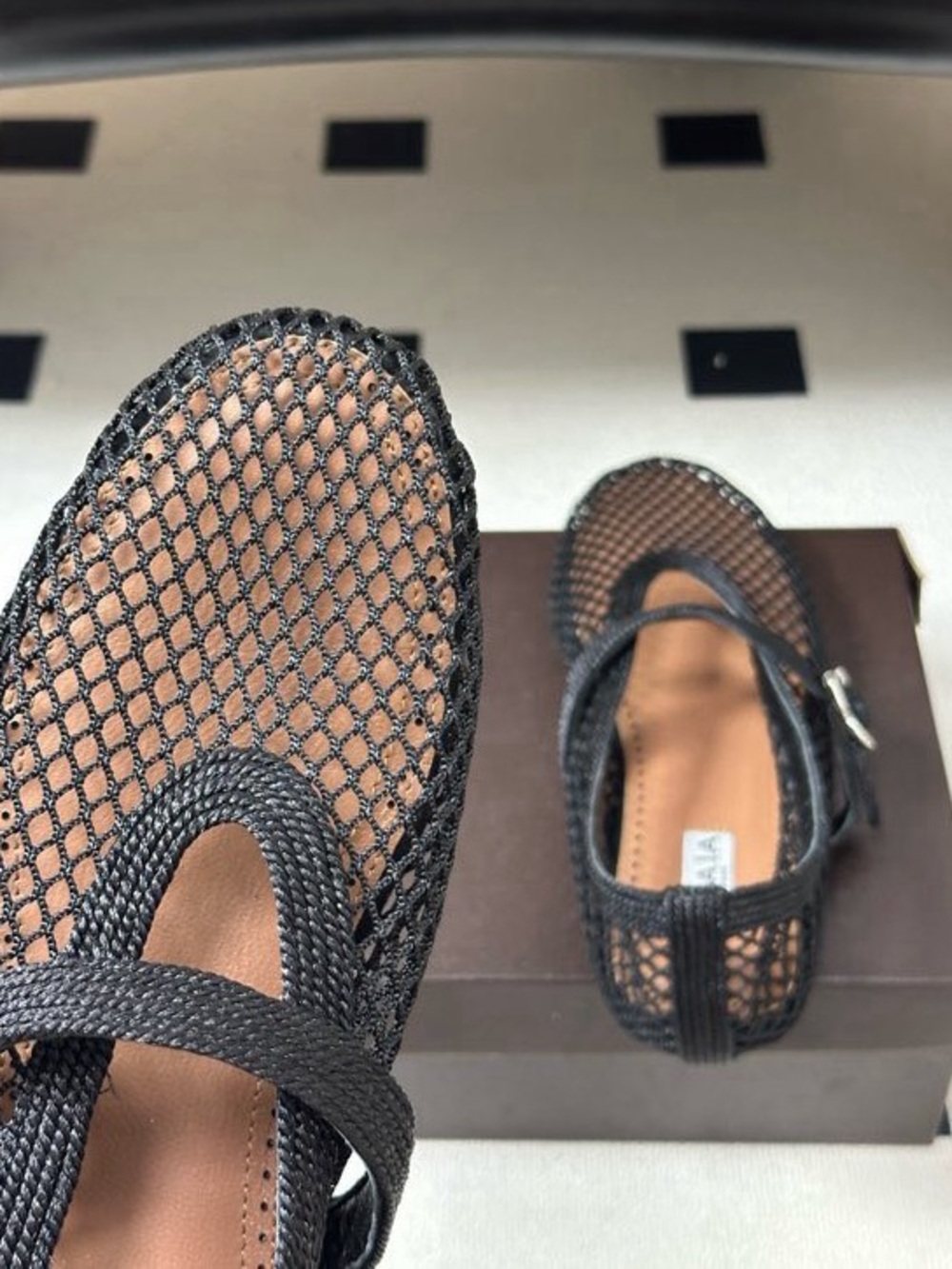 Alaïa Black Mesh Mary Jane Mule Slide Sandals - Picture 7 of 9